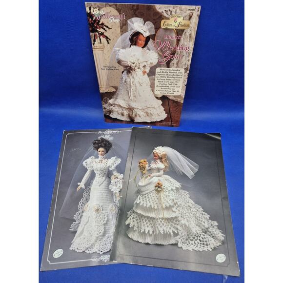 3 Vintage Fashion Doll Crochet Wedding Gown Pattern Booklets - Picture 1 of 7